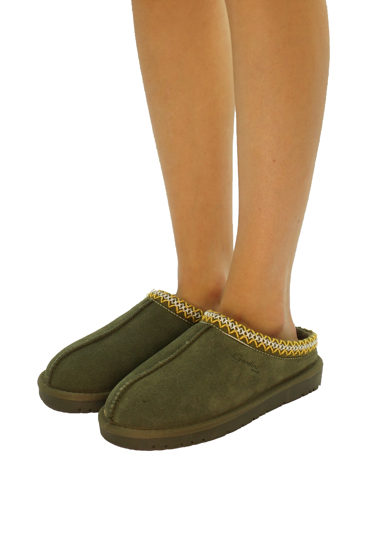 Slipper donna Jessica color Verde Oliva in pelle scamosciata