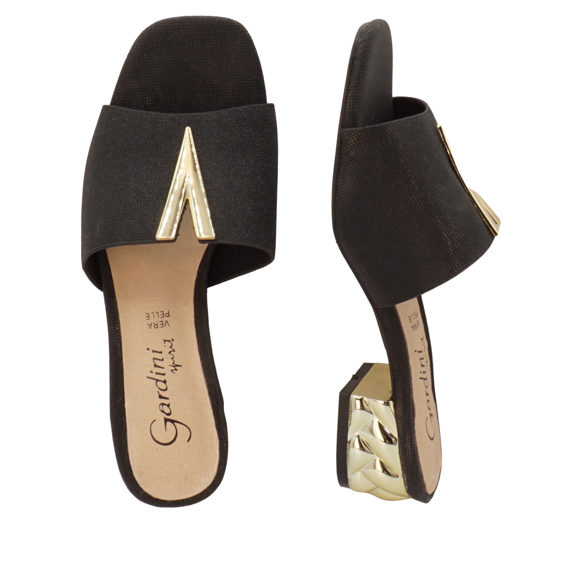 Sandali slipper neri con tacco basso Vittoria