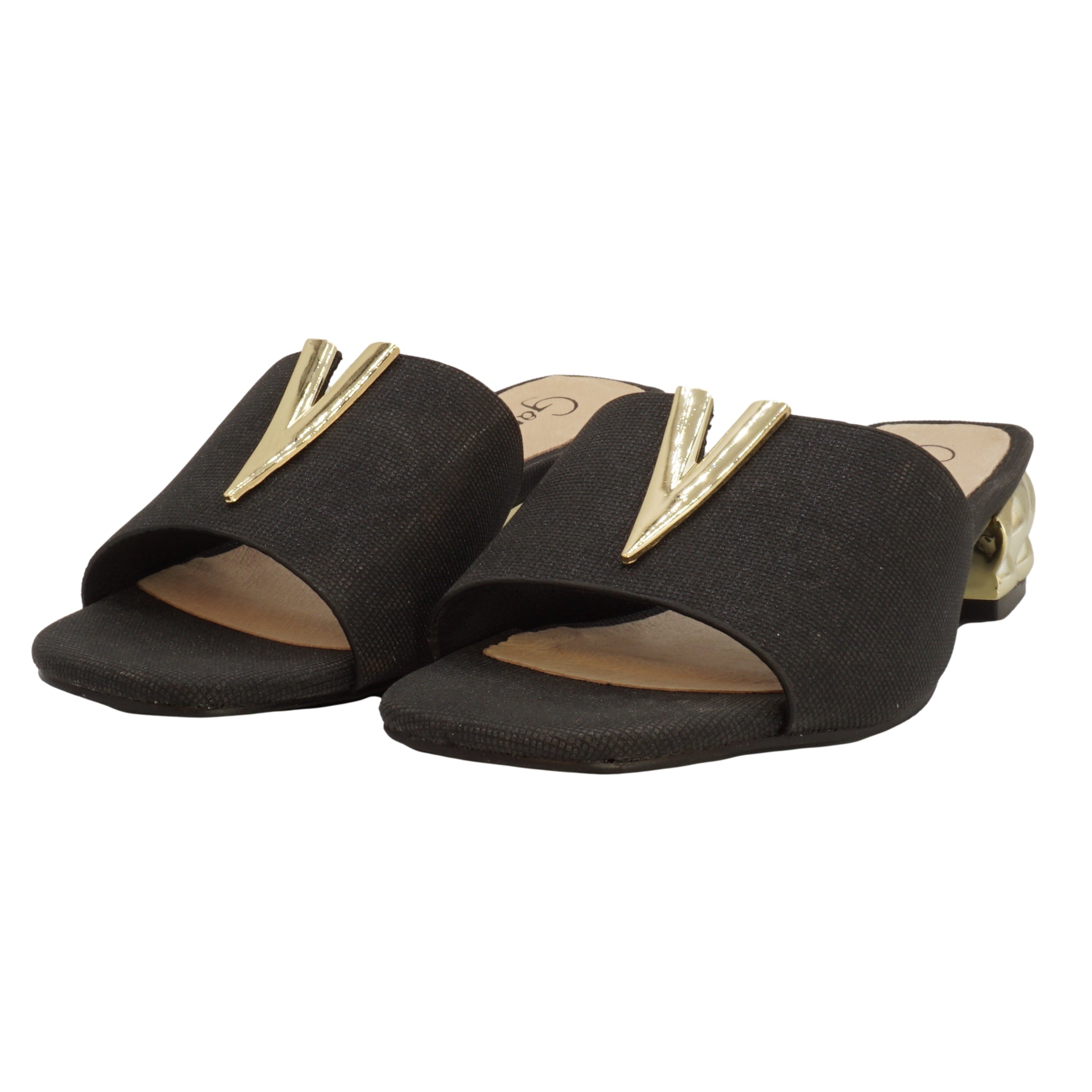 Sandali slipper neri con tacco basso Vittoria