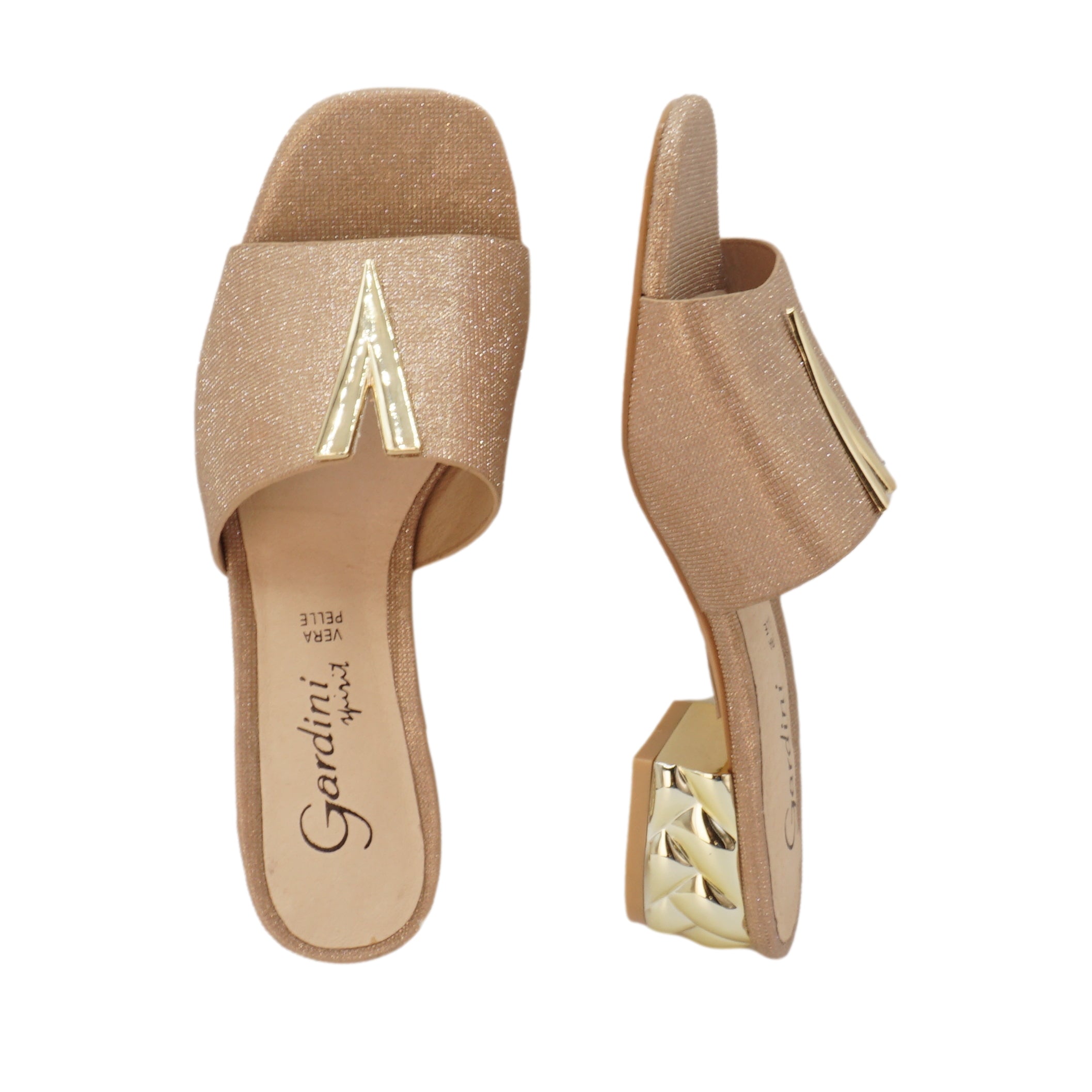 Sandali slipper oro con tacco basso Vittoria