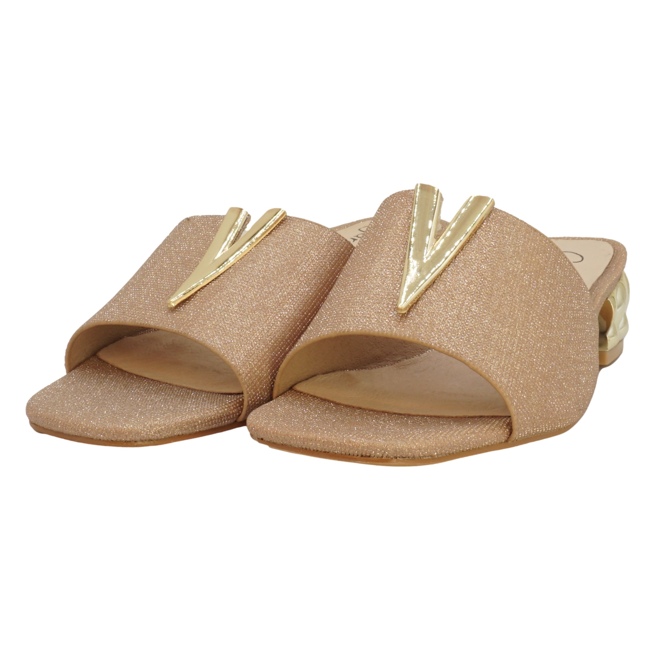 Sandali slipper oro con tacco basso Vittoria