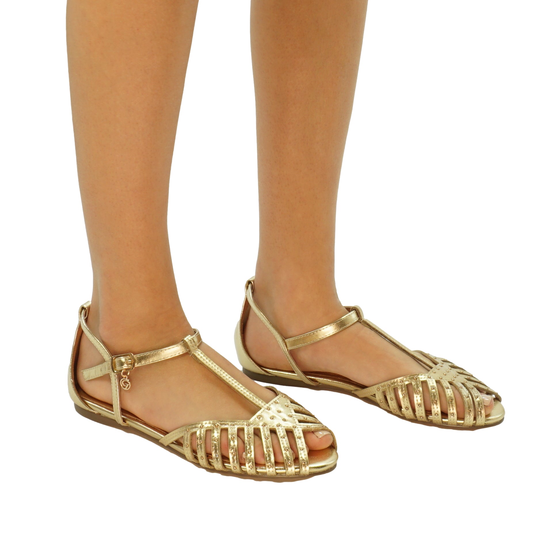Sandales plates pour femme marron avec chaîne Afef