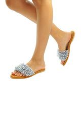 Sandali flat con perle color azzurro Deva